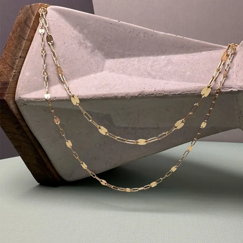 Gold-Filled Small Alternating Sequin Paperclip Chain Footage